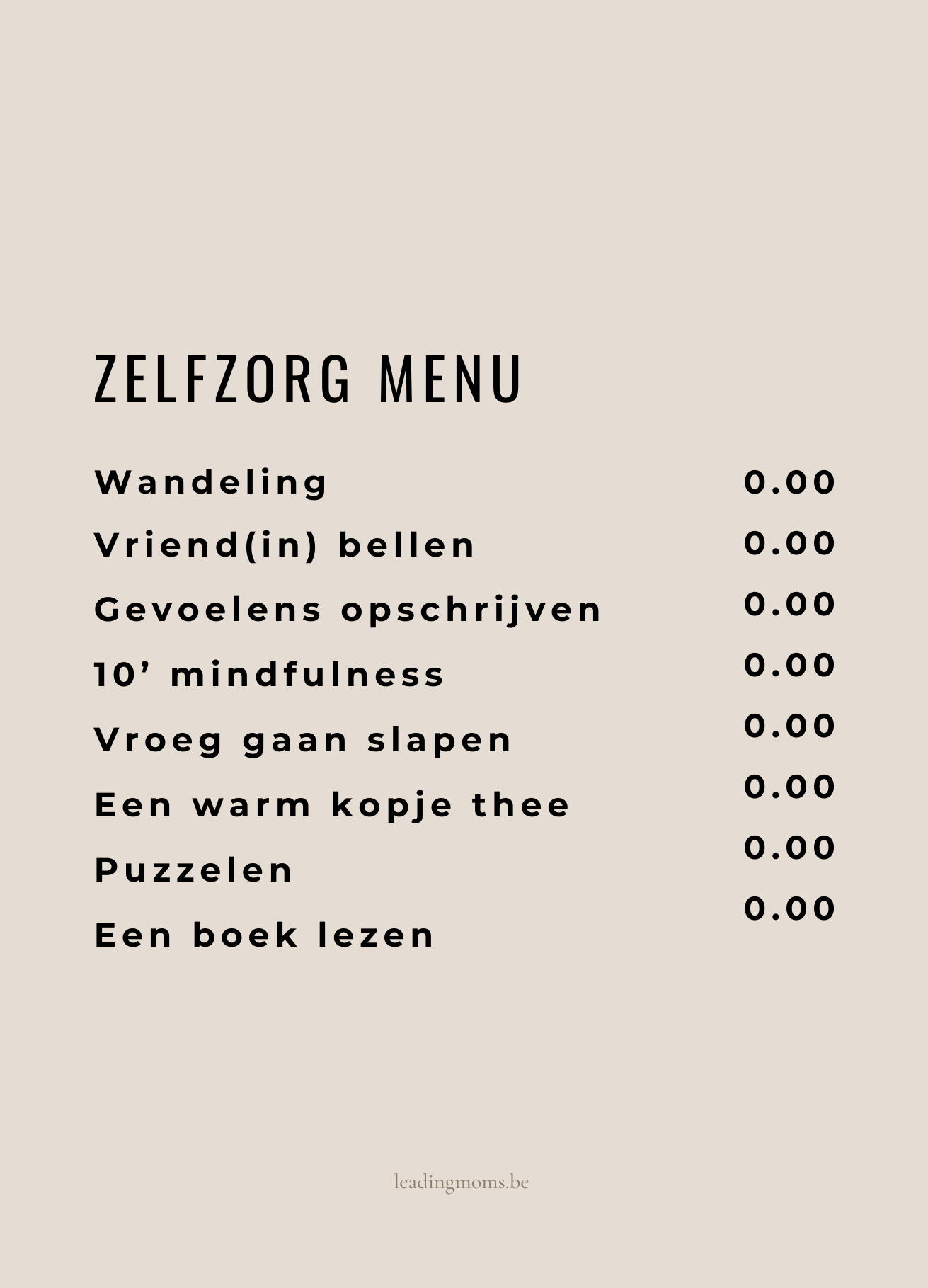 Kaartje 'zelfzorg menu'